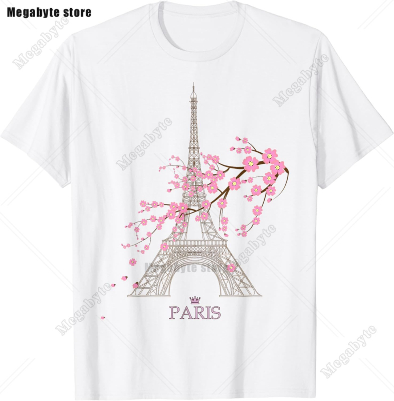 Eiffel Tower Paris T-särk - Laisva lõikega, ümmarguse kaelusega, lühikeste varrukatega, trükk logoga, 91-95% puuvill