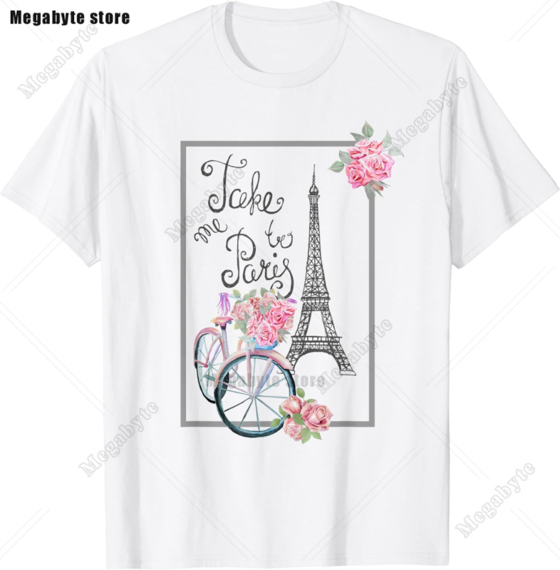 Eiffel Tower Paris T-särk - Laisva lõikega, ümmarguse kaelusega, lühikeste varrukatega, trükk logoga, 91-95% puuvill