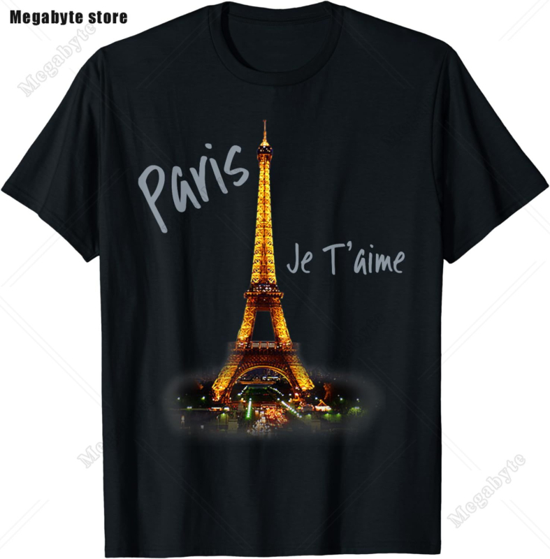 Eiffel Tower Paris T-särk - Laisva lõikega, ümmarguse kaelusega, lühikeste varrukatega, trükk logoga, 91-95% puuvill