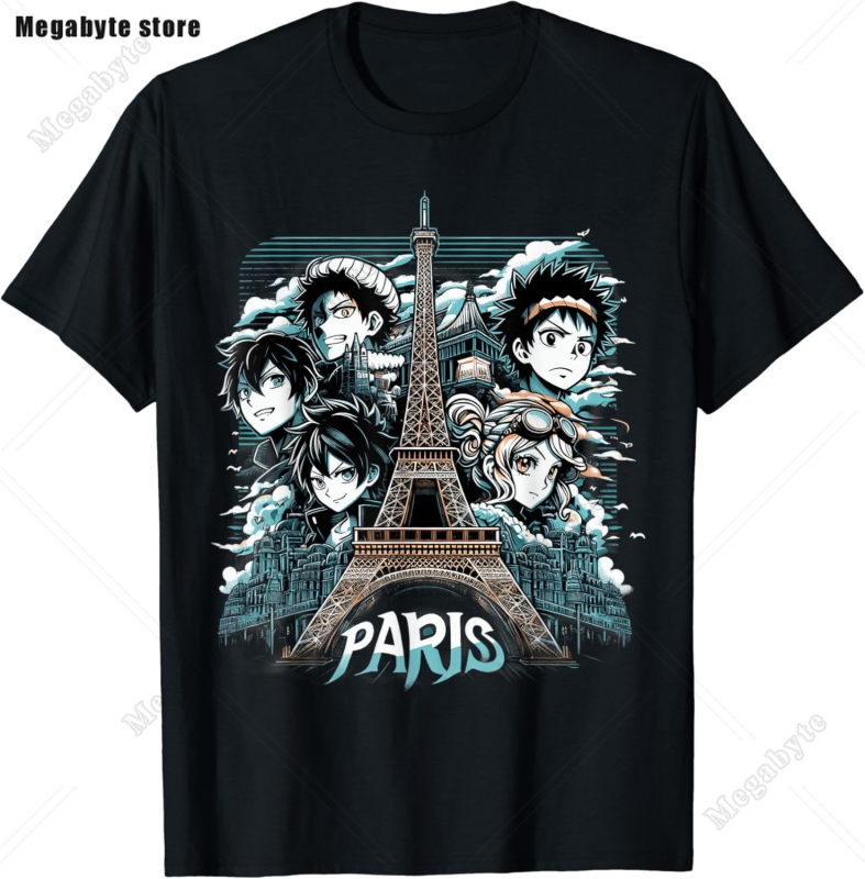 Eiffel Tower Paris T-särk - Laisva lõikega, ümmarguse kaelusega, lühikeste varrukatega, trükk logoga, 91-95% puuvill