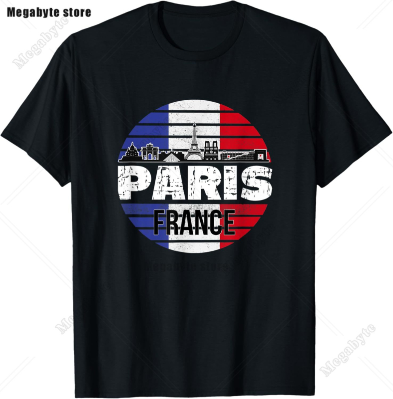 Eiffel Tower Paris T-särk - Laisva lõikega, ümmarguse kaelusega, lühikeste varrukatega, trükk logoga, 91-95% puuvill