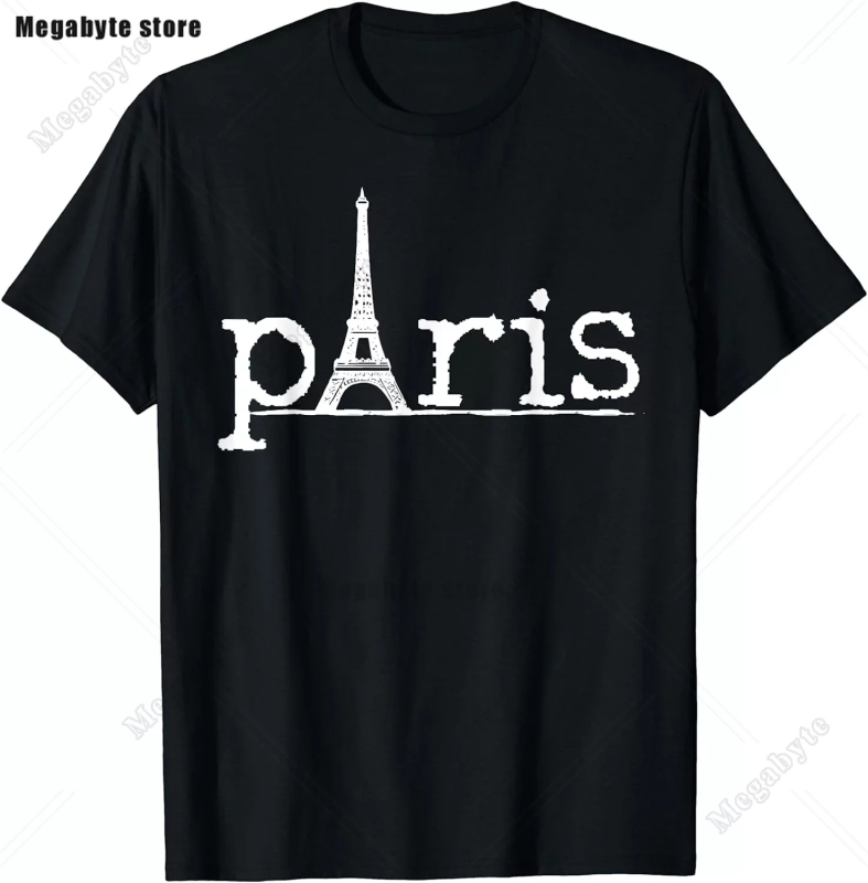 Eiffel Tower Paris T-särk - Laisva lõikega, ümmarguse kaelusega, lühikeste varrukatega, trükk logoga, 91-95% puuvill