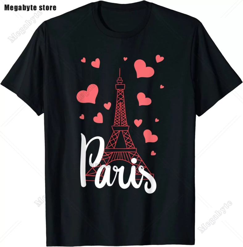 Eiffel Tower Paris T-särk - Laisva lõikega, ümmarguse kaelusega, lühikeste varrukatega, trükk logoga, 91-95% puuvill