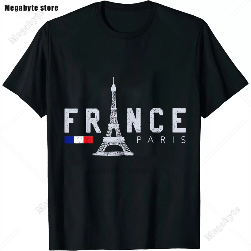 Eiffel Tower Paris T-särk - Laisva lõikega, ümmarguse kaelusega, lühikeste varrukatega, trükk logoga, 91-95% puuvill