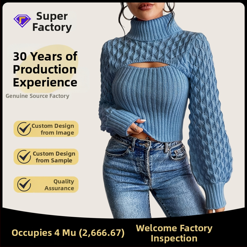 Naiste akrüülist kootud džemper koos rever-kaelusega, laterna varrukatega, ühevärviline muster, vaba lõige