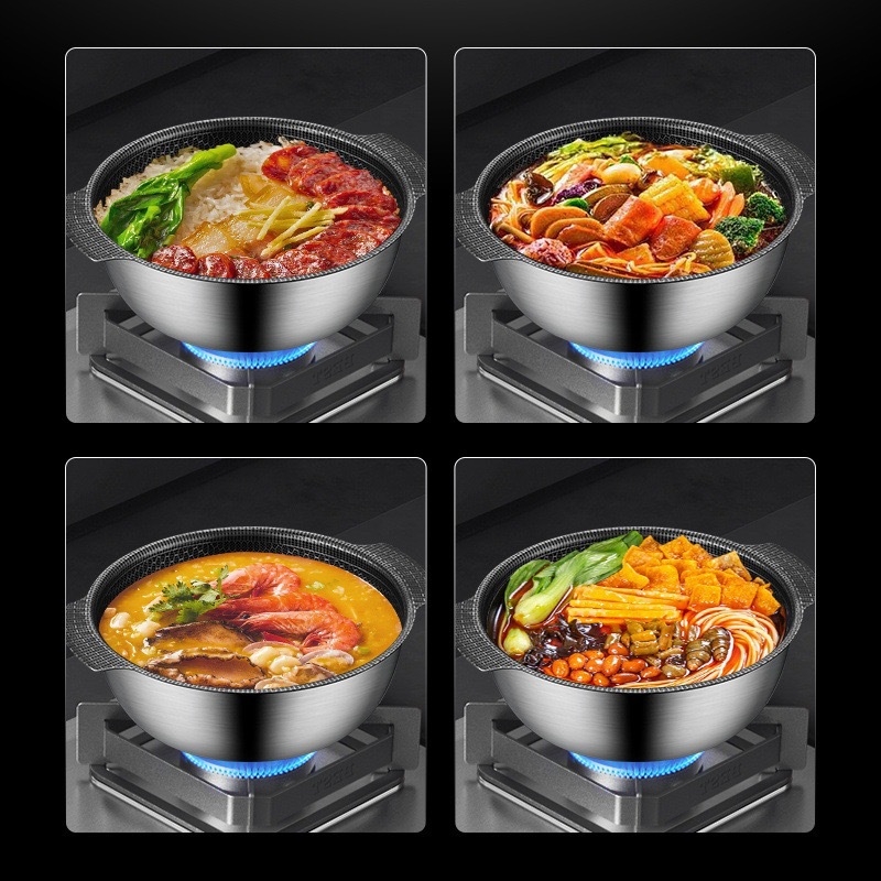 Nerezová miska na polievku zo série 400, objem 1,1–2 L, nepriľnavý povrch, sklenený pokrievka, vhodná pre všetky varné dosky