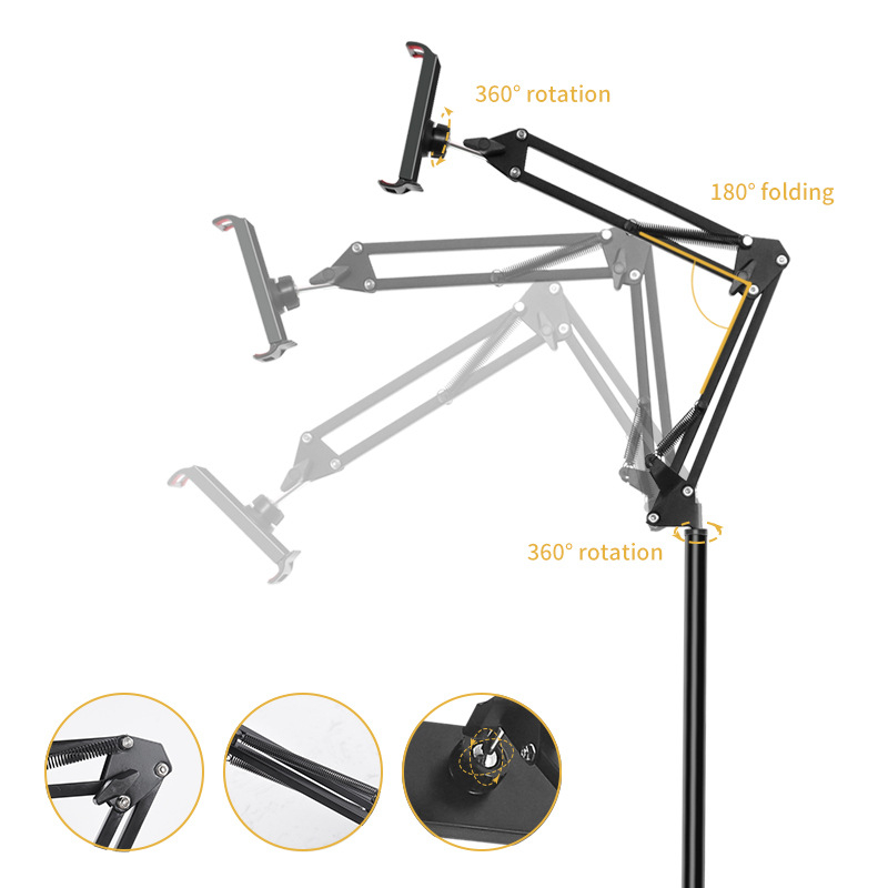 Planšetdatora grīdas statīvs ar smagu pamatni, regulējams leņķis, lietošanai gultā, modelis 201