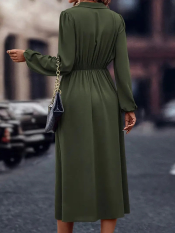 Elegantne põhikleit V-kaeluse, laternvarrukad, keskmise pikkusega, polüester