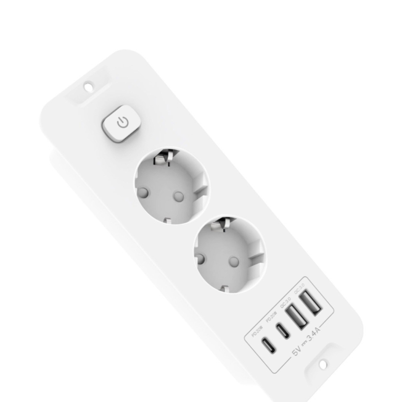 X2 rozvádzacia zásuvka s ochranou Type-C pre nabíjanie, 16A, 100–250V, meďové kontakty, CE certifikát