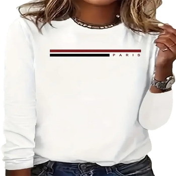 T-särk 3D trükiga, ümmarguse kaelusega, pikkade varrukatega, vaba lõikega; polüester 50–70%, tavaline pikkus (50–65 cm), Jaapani ja Korea igapäevane stiil