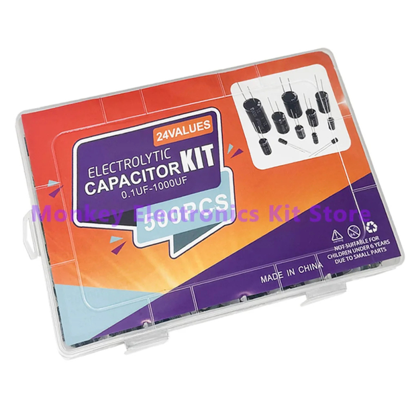 Kit de condensatoare electrolitice pentru probe, 500 buc., 0,1–1000 μF, 16–50 V, distanță între pini 2 mm