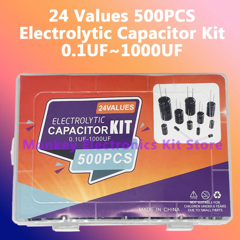 Kit de condensatoare electrolitice pentru probe, 500 buc., 0,1–1000 μF, 16–50 V, distanță între pini 2 mm