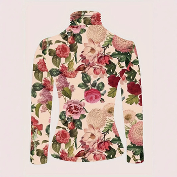 Top s kvetinovým potlačou, elastický polyester-spandex, dlhé rukávy, úzky strih (Jar 2025)