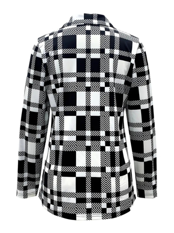 Naiste ruudustiku mustriga kardigan, polüester/elastaan, pikkade varrukatega, kõrge ümmargune kaelus, digitaalne trükk