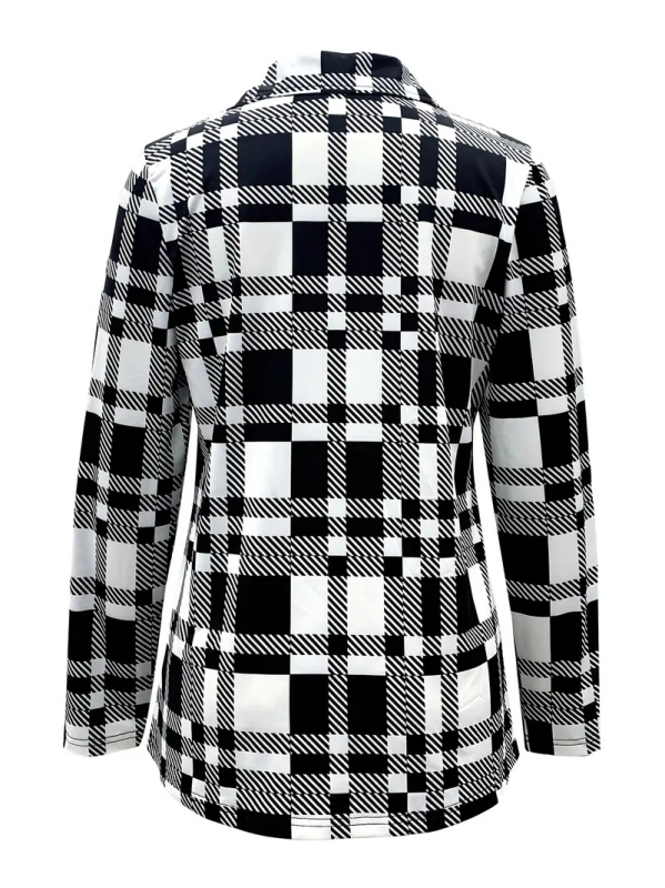 Naiste ruudustiku mustriga kardigan, polüester/elastaan, pikkade varrukatega, kõrge ümmargune kaelus, digitaalne trükk