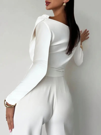 Naiste elegantne top asümmeetrilise õla paljastusega, pikkade varrukatega, pullover, polüester-spandex segu, slim lõige