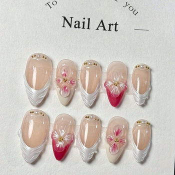 Mandlilaadse kujuga 3D lillede küüned — käsitöö, kantavad ja eemaldatavad maniküür