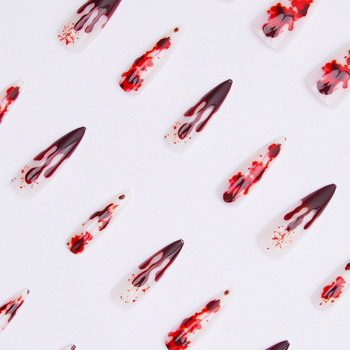 Kleepuvad kunstküüned – pikad teravikuga, Halloween-stiil, verejooksu šokeeriv prantsuse disain, eemaldatavad