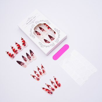 Kleepuvad kunstküüned – pikad teravikuga, Halloween-stiil, verejooksu šokeeriv prantsuse disain, eemaldatavad