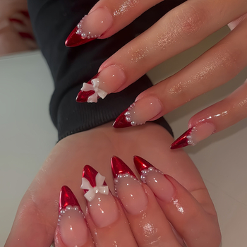 24-osaline kunstküünte komplekt mandlikujulise kujuga, pärlpael, prantsuse stiil, Zhejiang päritolu