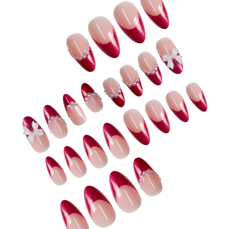 24-osaline kunstküünte komplekt mandlikujulise kujuga, pärlpael, prantsuse stiil, Zhejiang päritolu