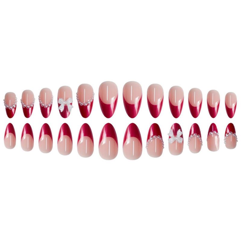 24-osaline kunstküünte komplekt mandlikujulise kujuga, pärlpael, prantsuse stiil, Zhejiang päritolu