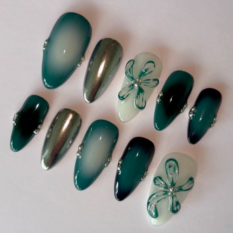 Mandelkujuline kunstküüned lillemustriga, armas, kandmiseks sobiv stiil