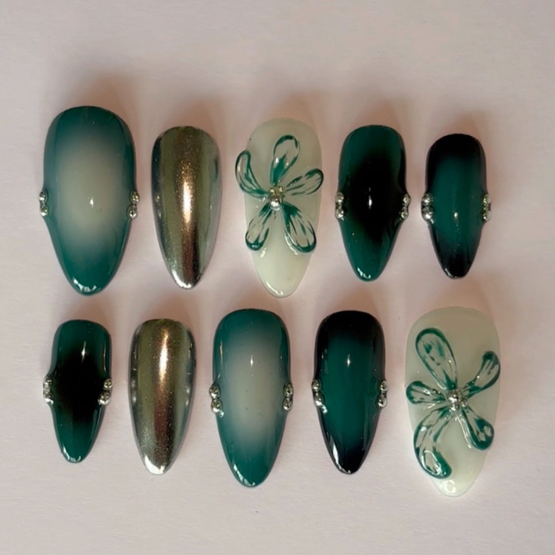 Mandelkujuline kunstküüned lillemustriga, armas, kandmiseks sobiv stiil