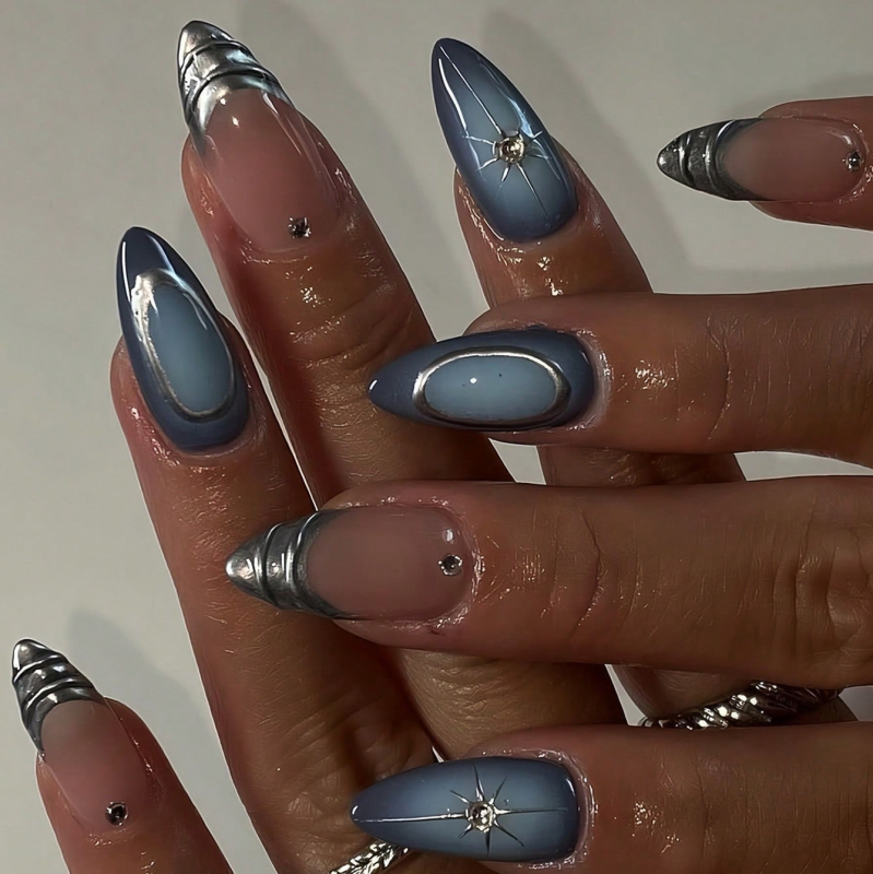 Mandlikujulised võltsküüned, prantsuse muster, kandmiseks sobiv stiil, kohalik bränd