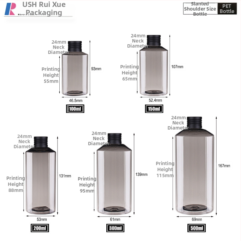 Kosmetinis buteliukas su pasvirintu pečių dizainu ir metaliniu dangteliu, metalo korpusas su akrilo/PMMA dalimis, purškiamo paviršiaus apdaila