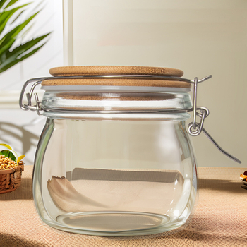 Sklenená nádoba na skladovanie s bambusovým viečkom a vzduchotesným uzáverom, vhodná na čaj, orechy a zrná (500/750/1000 ml)