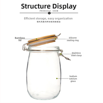 Sklenená nádoba na skladovanie s bambusovým viečkom a vzduchotesným uzáverom, vhodná na čaj, orechy a zrná (500/750/1000 ml)