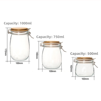 Sklenená nádoba na skladovanie s bambusovým viečkom a vzduchotesným uzáverom, vhodná na čaj, orechy a zrná (500/750/1000 ml)