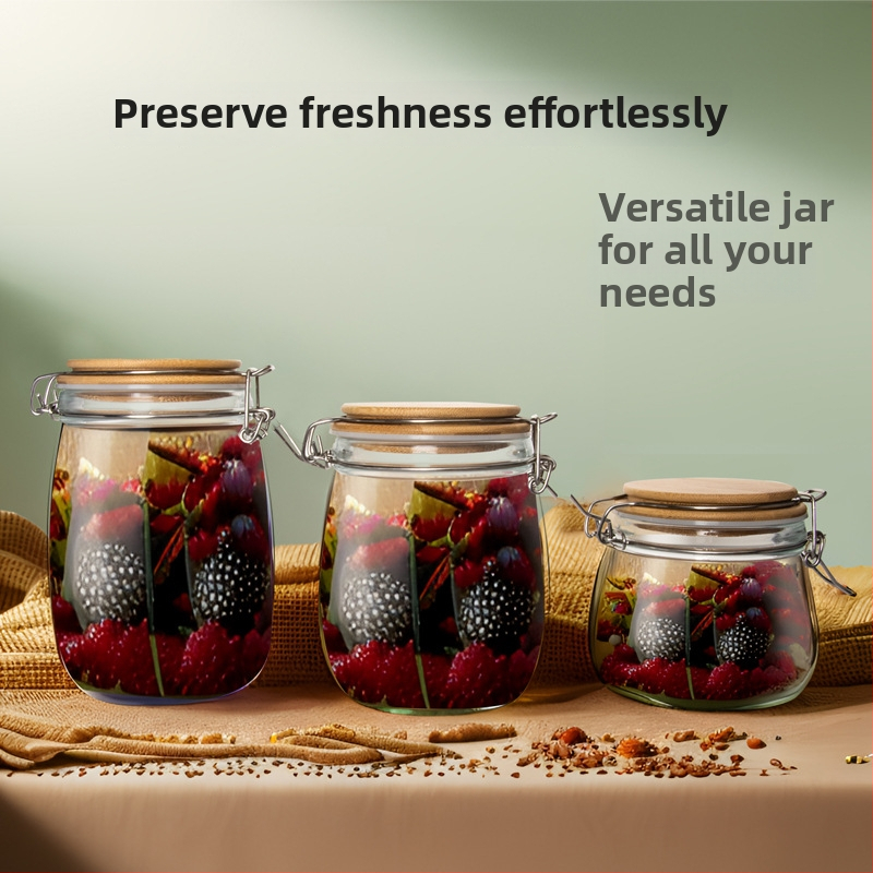 Sklenená nádoba na skladovanie s bambusovým viečkom a vzduchotesným uzáverom, vhodná na čaj, orechy a zrná (500/750/1000 ml)