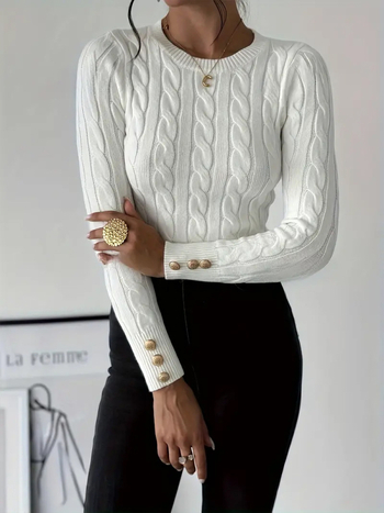 Naiste triibuline viskoosest džemper, ümmarguse kaelaga, pikkade varrukatega, regulaarne lõige