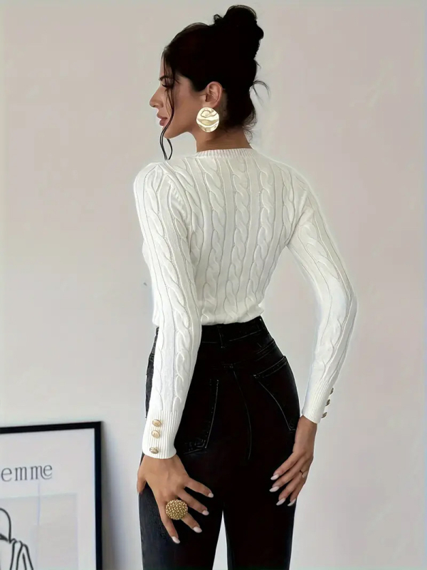 Naiste triibuline viskoosest džemper, ümmarguse kaelaga, pikkade varrukatega, regulaarne lõige