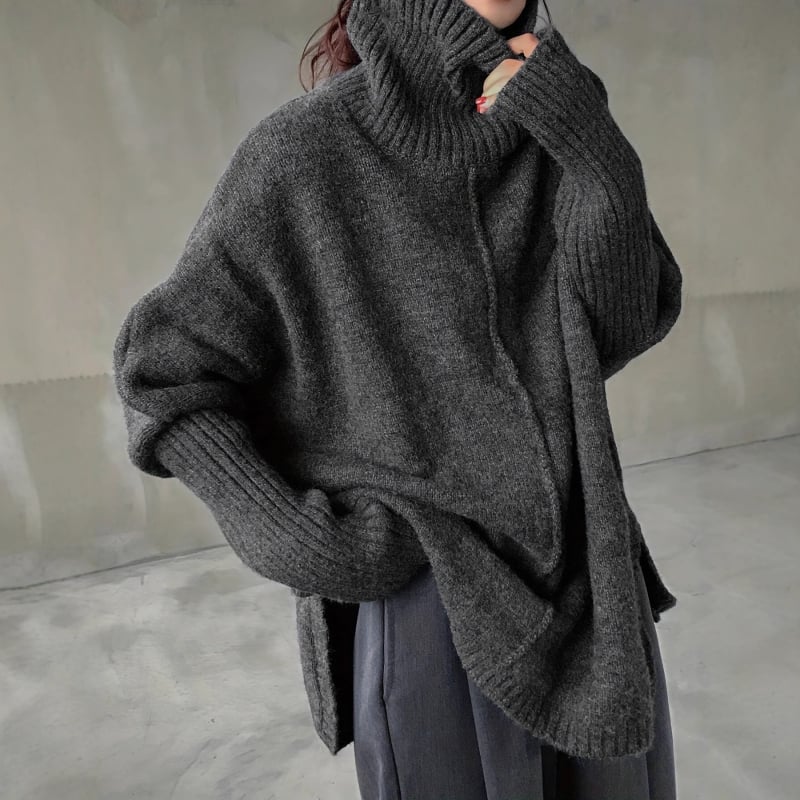 Kampsun ühel õlalõlmega kaelusega, slim fit, ebakorraparane lõngamuster, kitse naha ja nailoni segu, pikkade varrukatega