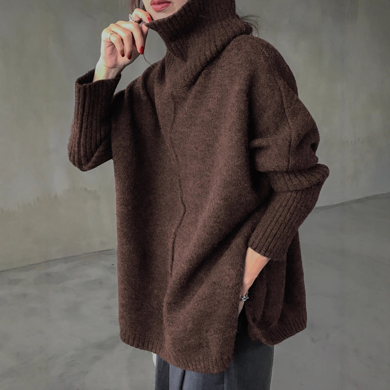 Kampsun ühel õlalõlmega kaelusega, slim fit, ebakorraparane lõngamuster, kitse naha ja nailoni segu, pikkade varrukatega