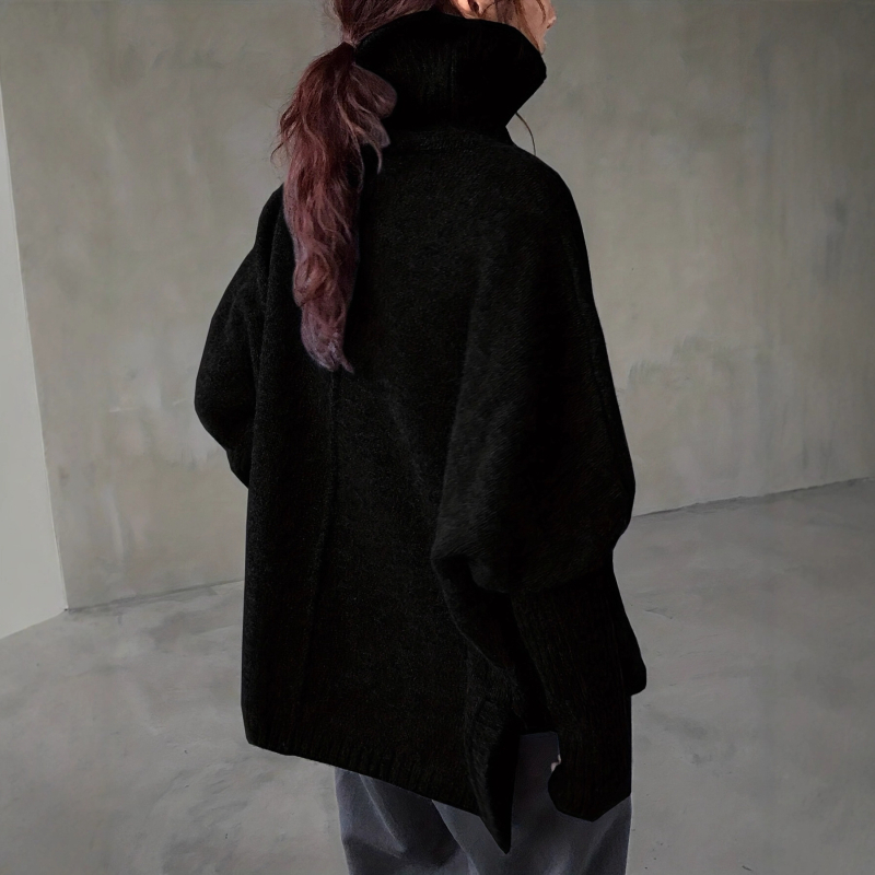 Kampsun ühel õlalõlmega kaelusega, slim fit, ebakorraparane lõngamuster, kitse naha ja nailoni segu, pikkade varrukatega