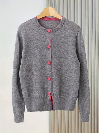 Naiste kudum-kardigan - viskooskiud, ringkaelus, pikad varrukad, keskmise paksusega, Euroopa ja Ameerika stiil, sügis 2024