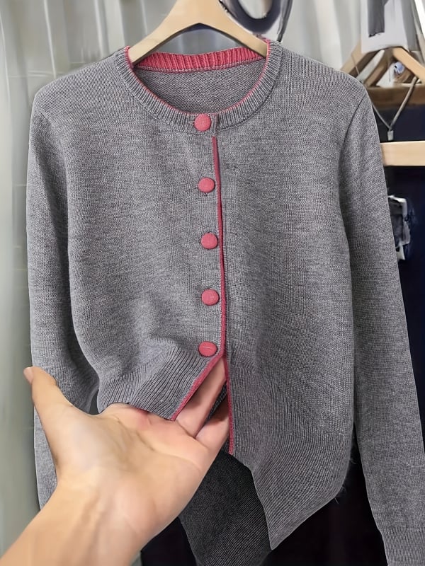 Naiste kudum-kardigan - viskooskiud, ringkaelus, pikad varrukad, keskmise paksusega, Euroopa ja Ameerika stiil, sügis 2024