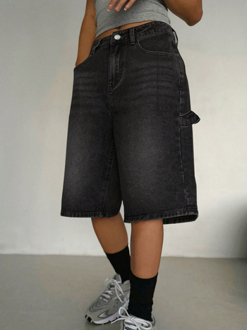 Dámske džínové šortky, vintage opotrebený vzhľad, pranie, stredná pása, rovný strih, bavlna-viskóza zmes