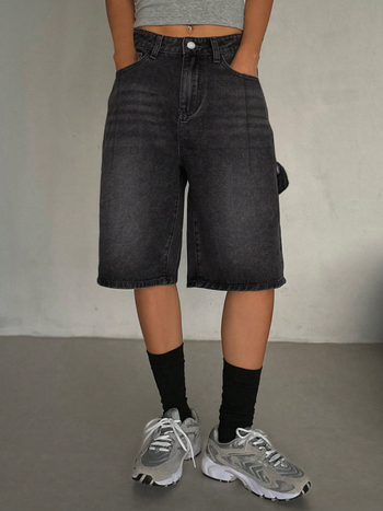 Dámske džínové šortky, vintage opotrebený vzhľad, pranie, stredná pása, rovný strih, bavlna-viskóza zmes