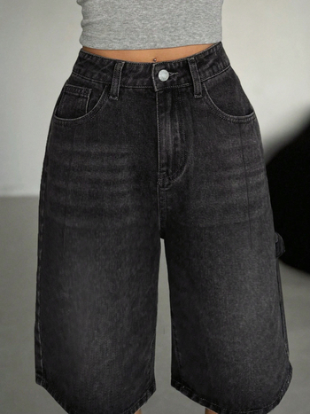 Dámske džínové šortky, vintage opotrebený vzhľad, pranie, stredná pása, rovný strih, bavlna-viskóza zmes