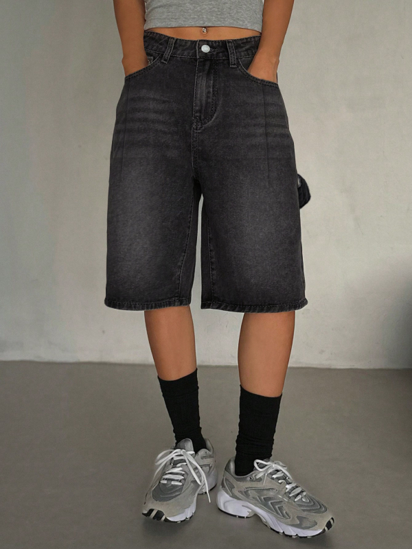 Dámske džínové šortky, vintage opotrebený vzhľad, pranie, stredná pása, rovný strih, bavlna-viskóza zmes