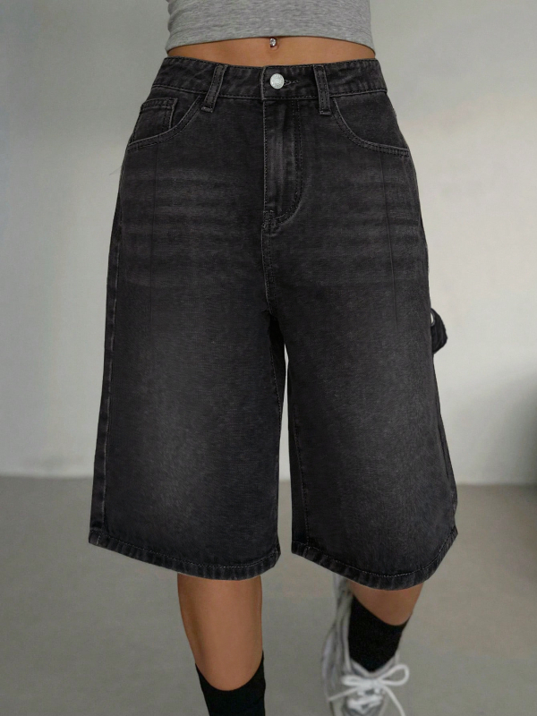 Dámske džínové šortky, vintage opotrebený vzhľad, pranie, stredná pása, rovný strih, bavlna-viskóza zmes