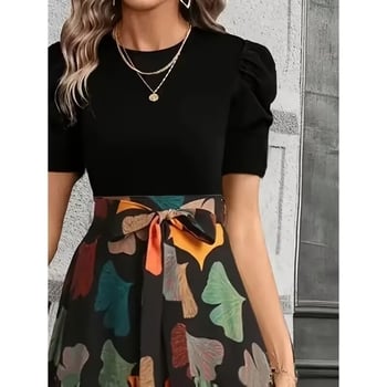 A-liiniline pikk lilleline polüesterist seelik, 90–95% polüester, elegantne stiil