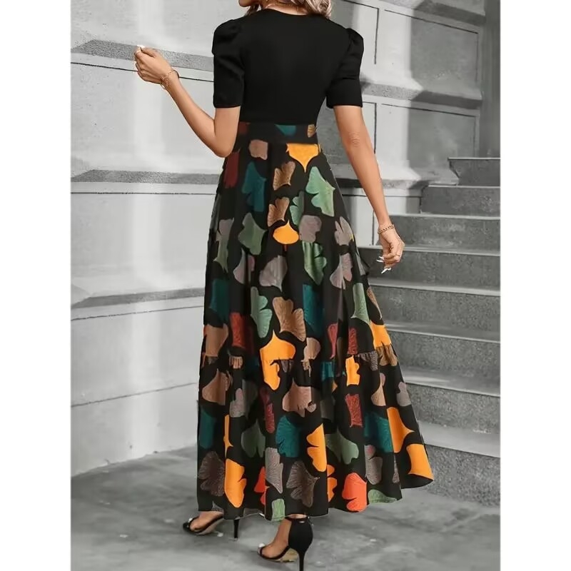 A-liiniline pikk lilleline polüesterist seelik, 90–95% polüester, elegantne stiil