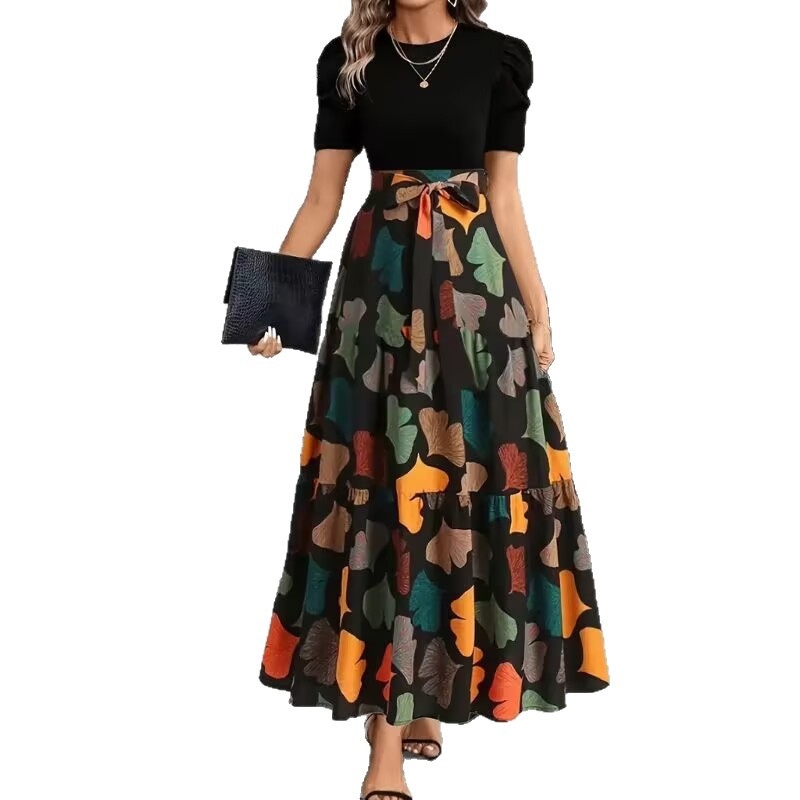 A-liiniline pikk lilleline polüesterist seelik, 90–95% polüester, elegantne stiil