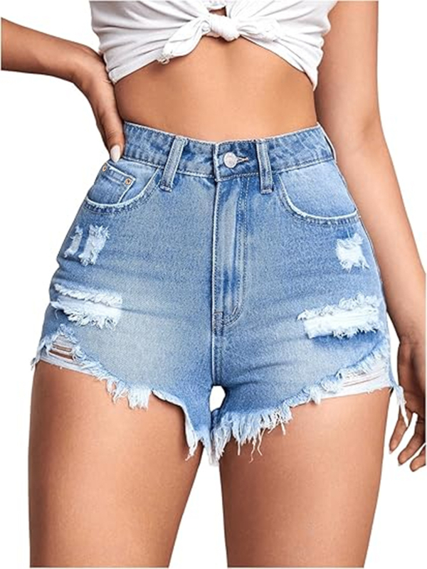 Džinsi lühikesed šortid avadega, kõrge elastus, madal vöökoht, kitsas lõige, puuvillast-elastaani denim 70–80% puuvill, kuni 30% elastaani